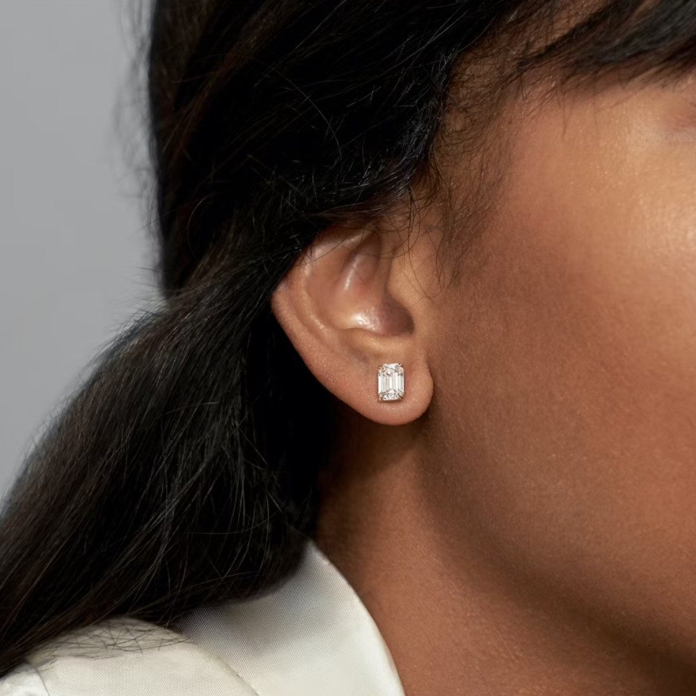 1 - 8Ct Emerald Cut Diamond Studs 14k Gold Lab Grown Women's Earrings (F-G, VS)