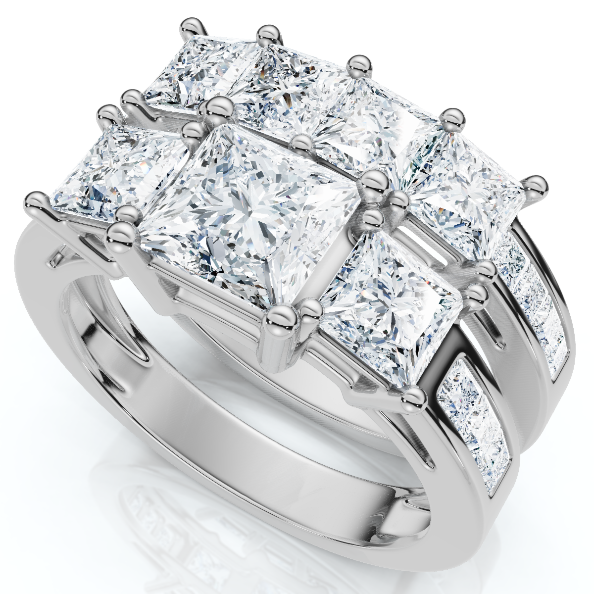 3 1/2ct Princess Cut Diamond Engagement Ring Wedding Set 14K White Gold (G-H, I1)