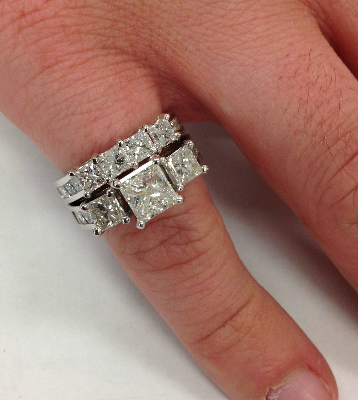 Channel Set Princess Cut Diamond Engagement Ring Bridal Set 14k White Gold