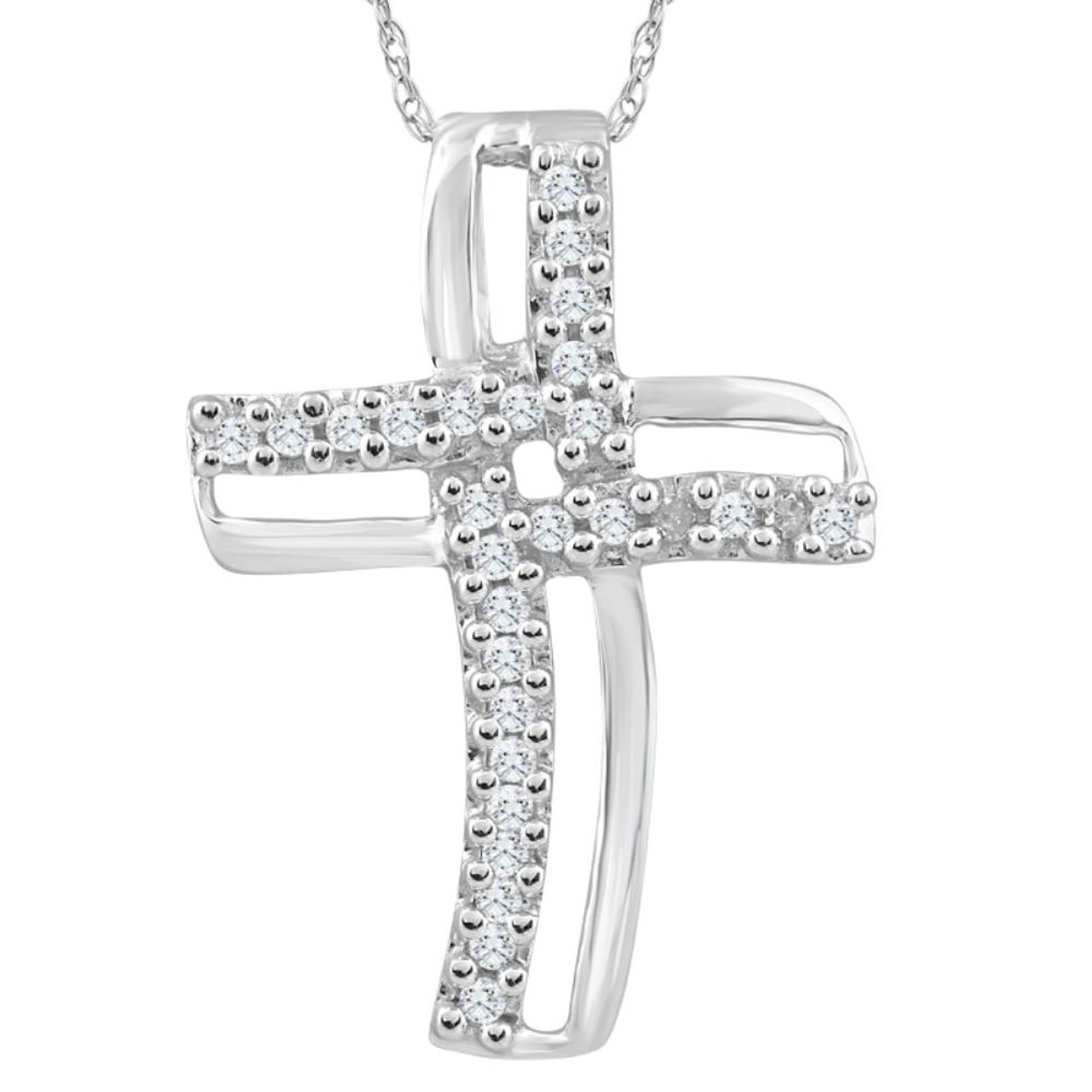 1/4Ct T.W. Diamond Cross 10k White Gold Pendant 18" Chain Necklace (H-I, I2-I3)
