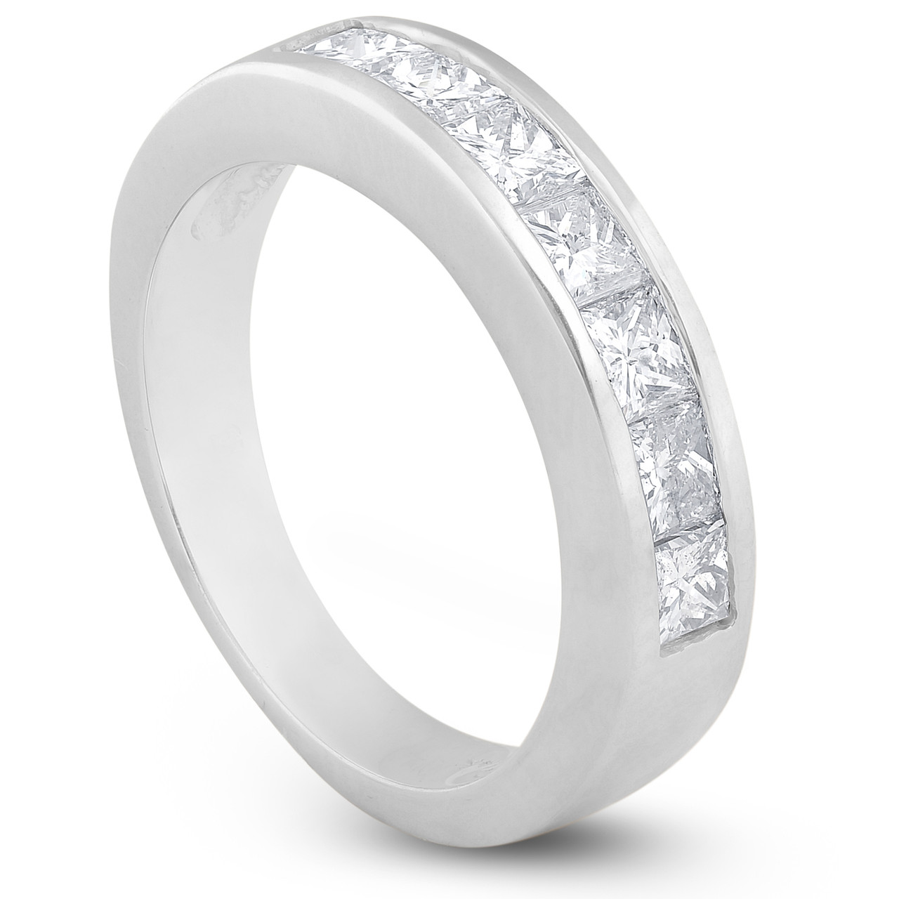 1 Ct Princess Cut Channel Set Diamond Wedding Ring 14K White Gold (G-H, SI)