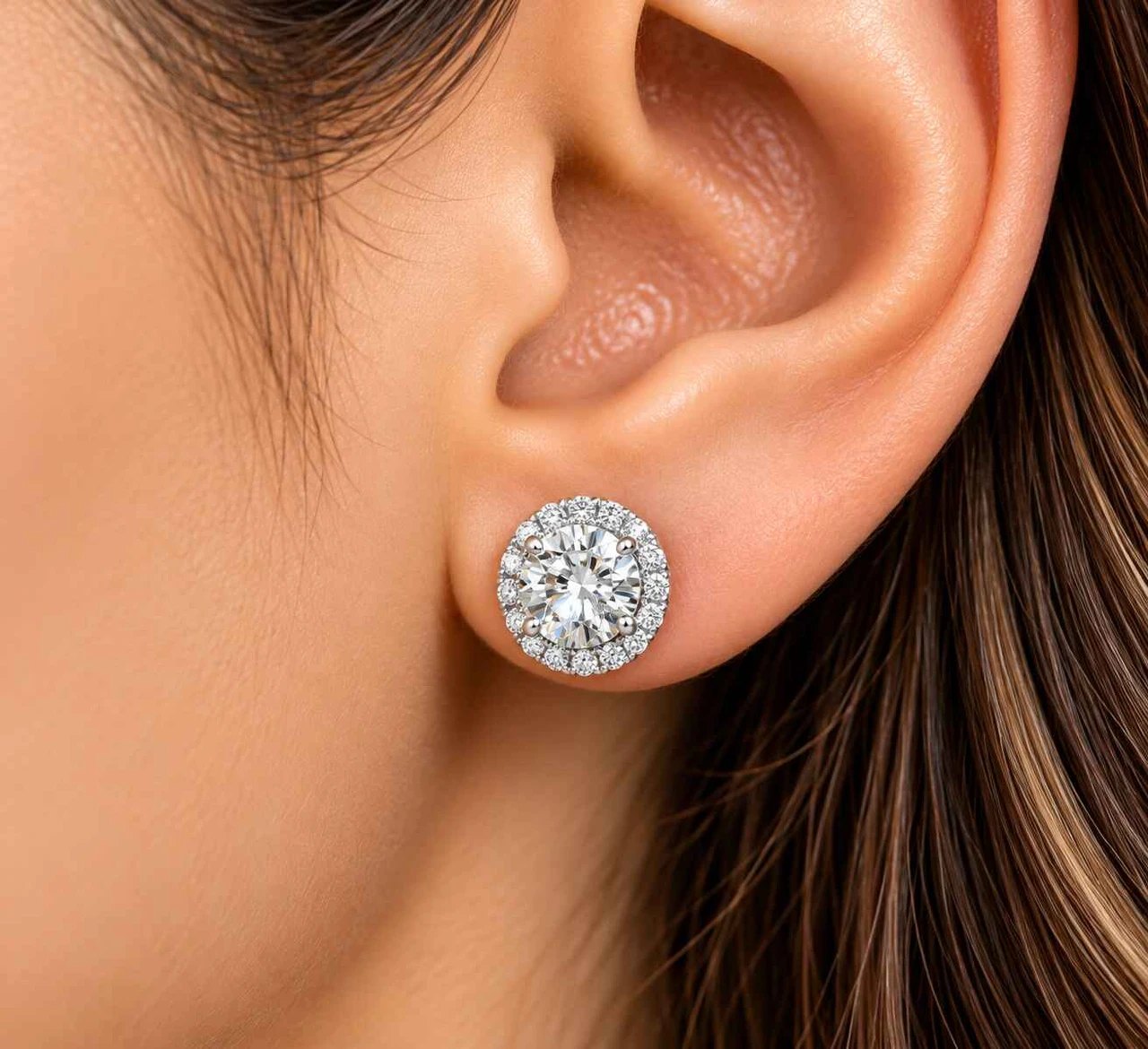 Halo Diamond Studs 1/2 Carat 10K White Gold 6mm (F-G, SI)