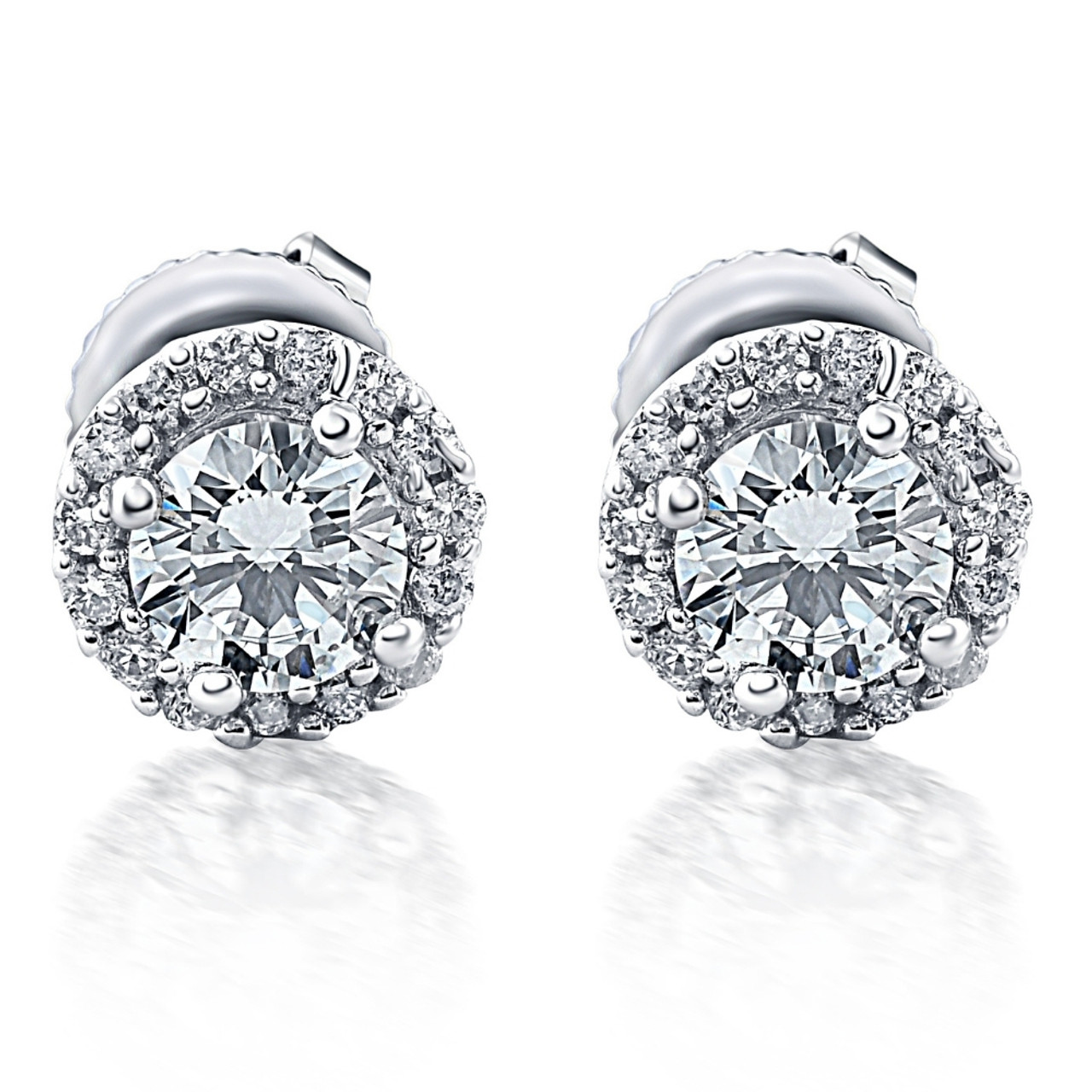 Halo Diamond Studs 1/2 Carat 10K White Gold 6mm (F-G, SI)