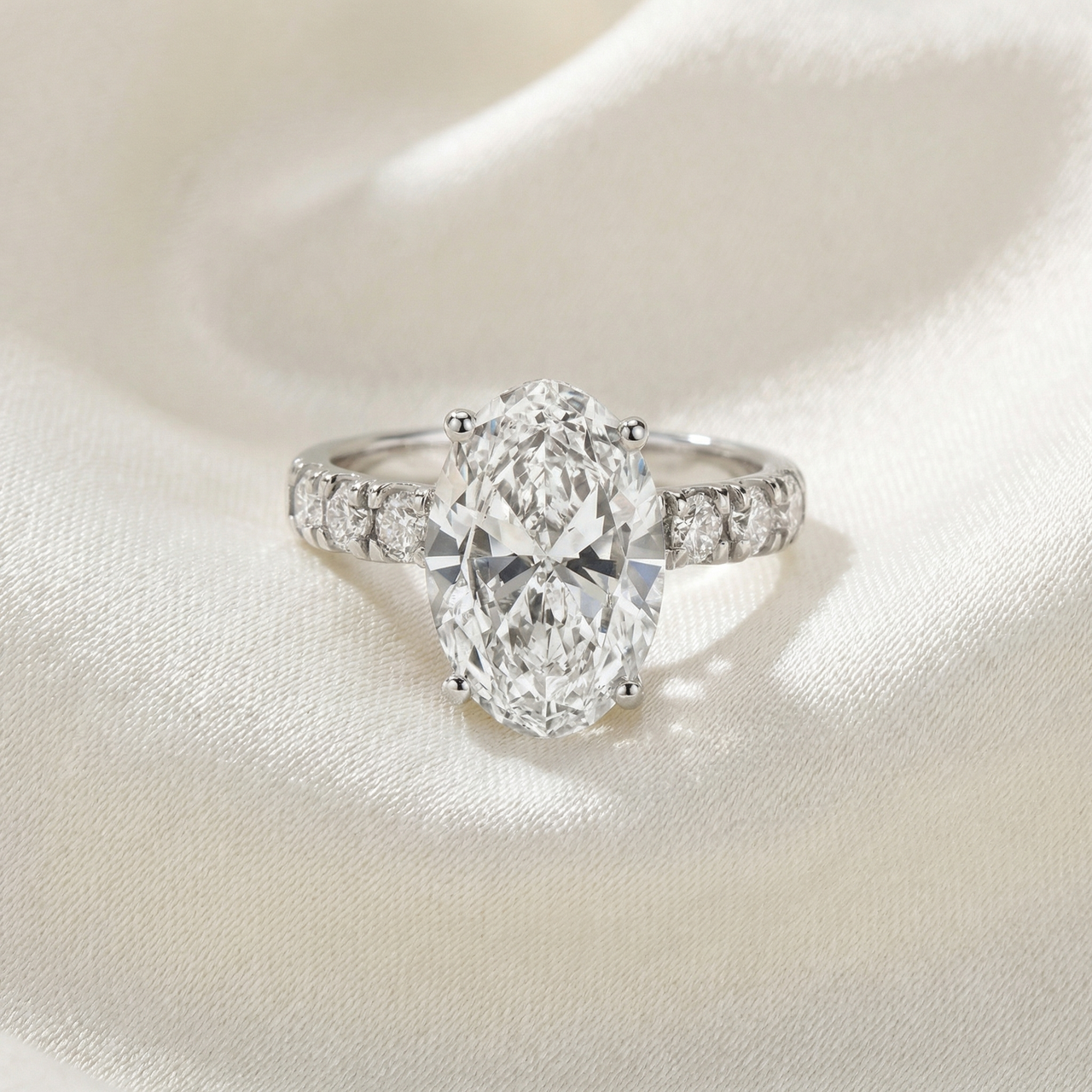 Certified 5.28Ct Oval Diamond Side Halo Engagement Ring 14k White Gold Lab Grown (F-G, VS)
