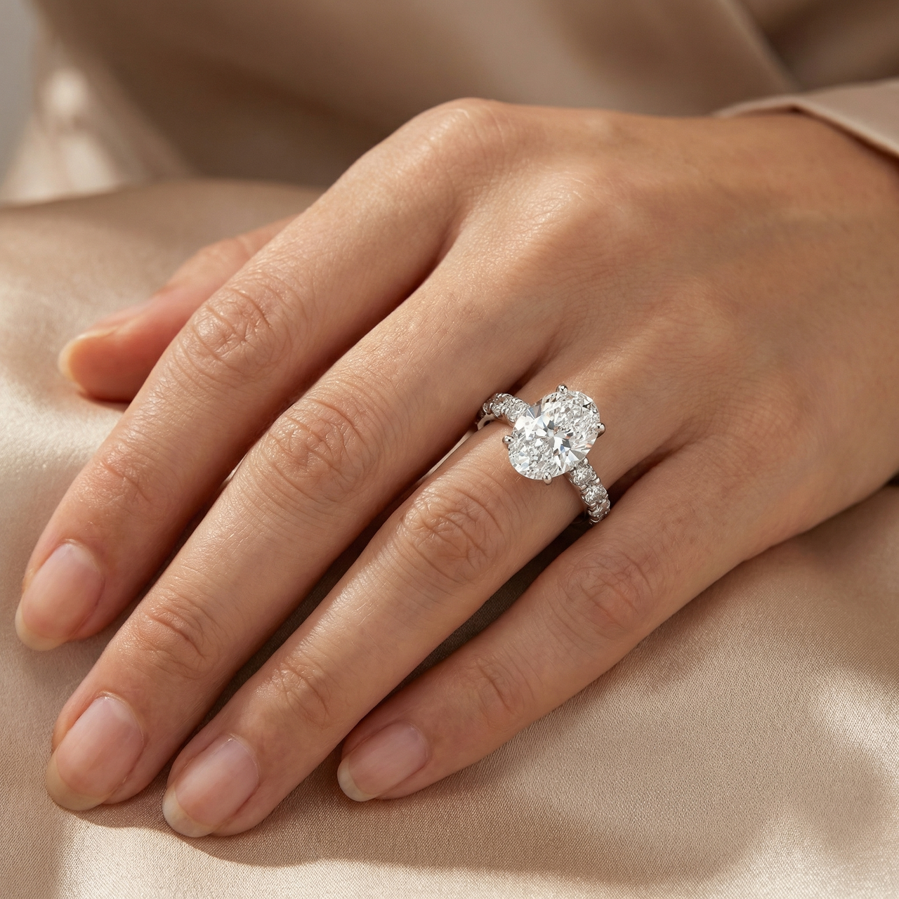 Certified 5.28Ct Oval Diamond Side Halo Engagement Ring 14k White Gold Lab Grown (F-G, VS)