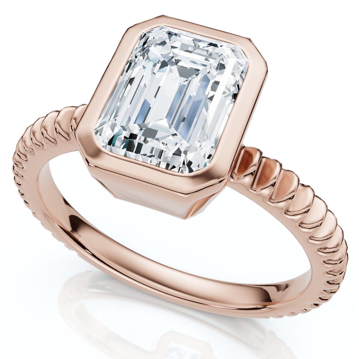 Certified 2 - 6Ct Solitaire Emerald Diamond Bezel Engagement Ring Gold Lab Grown (G-H, VS2-SI1)