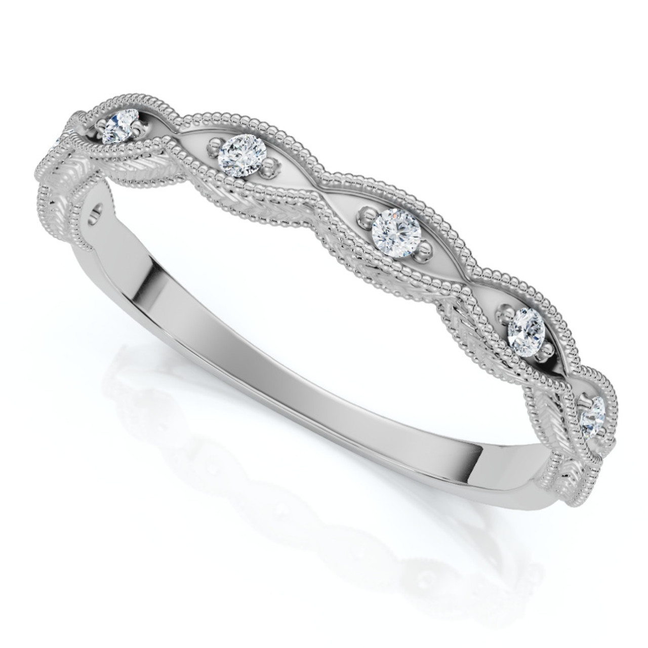 Diamond Wedding Ring With Antique Design 14k Gold Lab Grown Stackable Band (F-G, VS) Diamond Wedding Ring With Antique Design 14k Gold Lab Grown Stackable Band (F-G, VS)