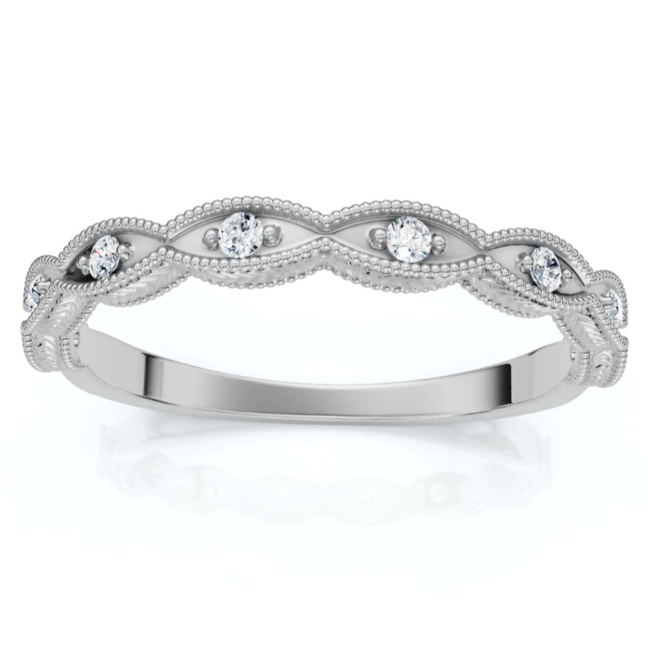Diamond Wedding Ring With Antique Design 14k Gold Lab Grown Stackable Band (F-G, VS) Diamond Wedding Ring With Antique Design 14k Gold Lab Grown Stackable Band (F-G, VS)