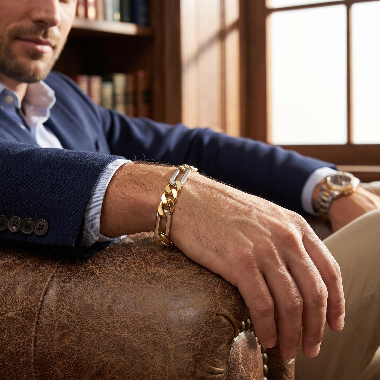 Men's Figaro Link 14k Gold (49gram) or Platinum (80gram) 10.5mm Bracelet 8.25"