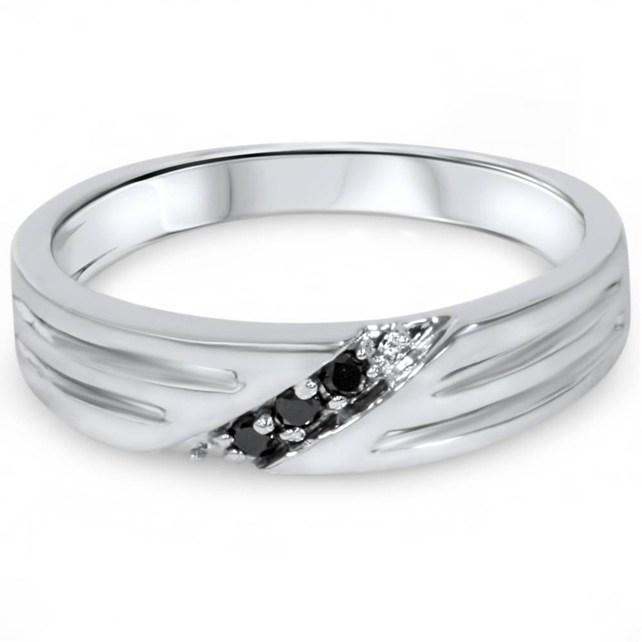 Black Diamond Mens Wedding Band Ring 14k White Gold (Black, I2-I3) Black Diamond Mens Wedding Band Ring 14k White Gold (Black, I2-I3)