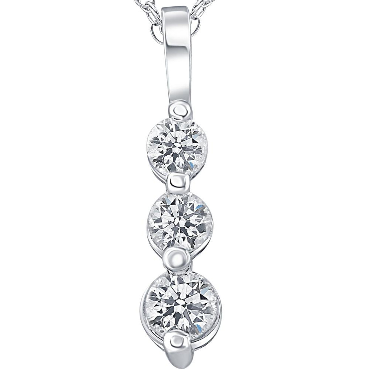 1ct Three Stone Diamond Pendant 14K White Gold (G-H, I1)