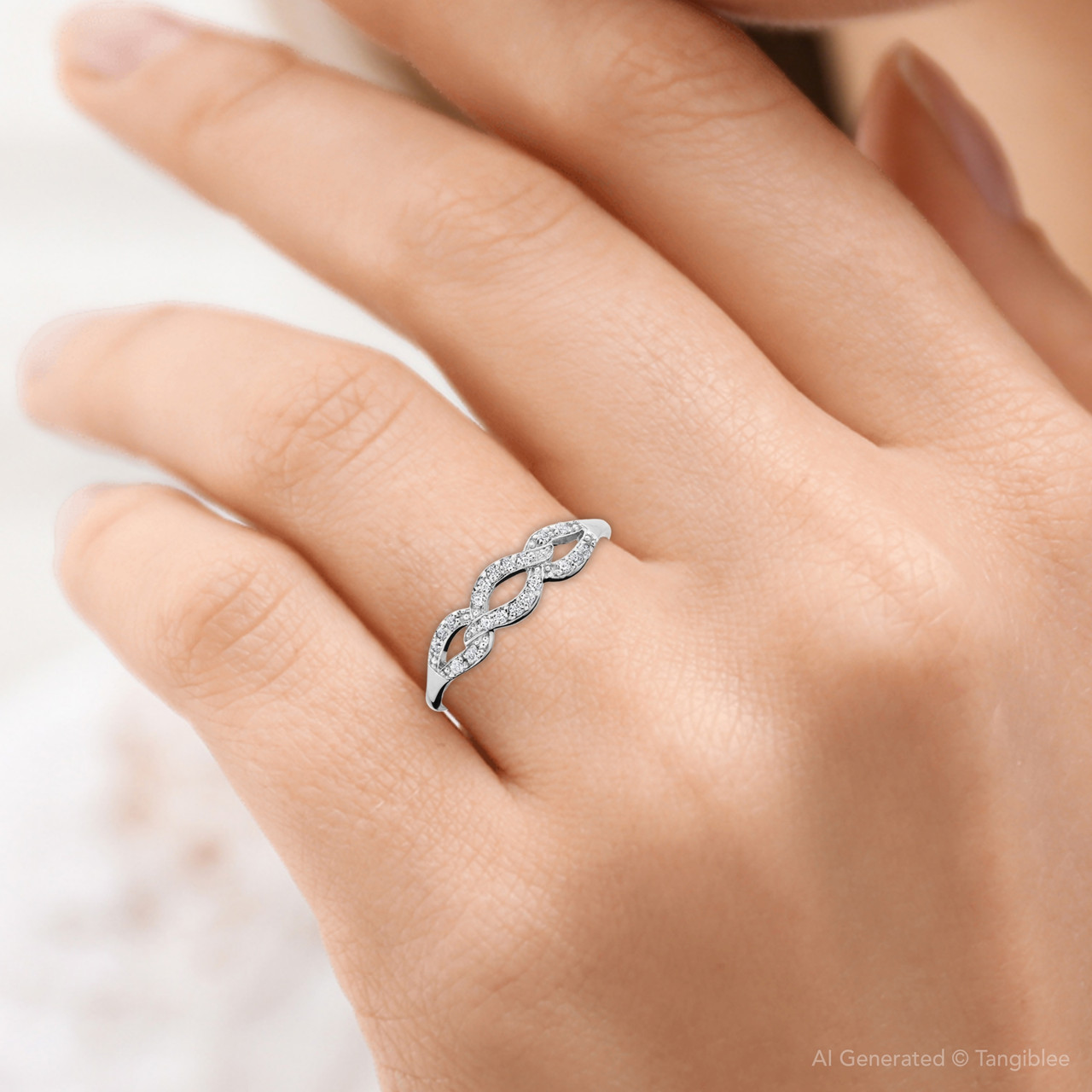 1/10ct Petite Diamond Infinity Ring 10K White Gold (G-H, I2-I3)