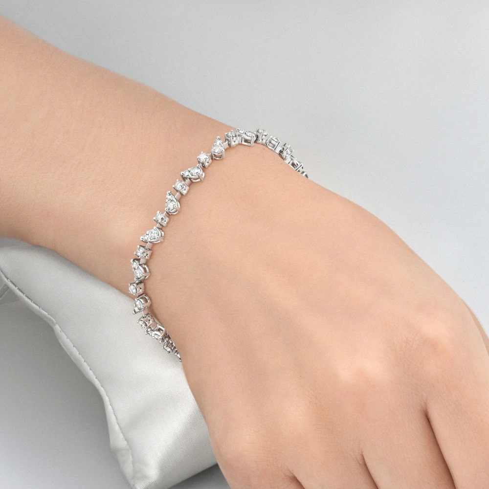 3.43Ct 14k White Gold Diamond Pear Frame Tennis Bracelet 7" Women's Lab Grown (F-G, VS)