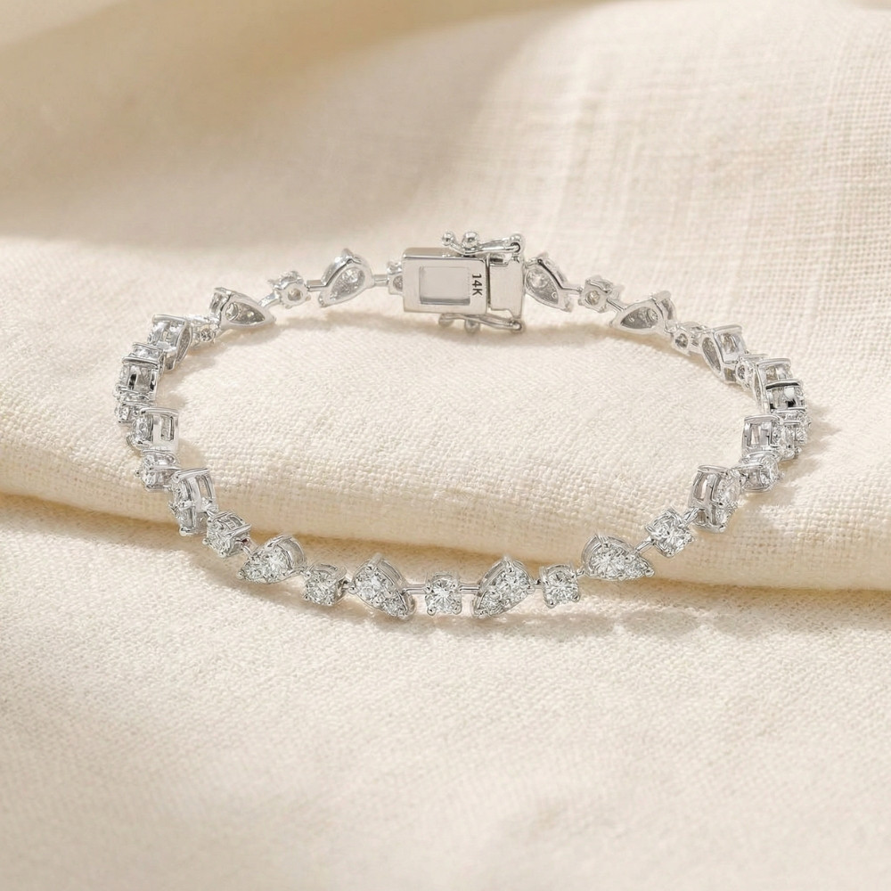 3.43Ct 14k White Gold Natural Real Diamond Pear Frame Tennis Bracelet 7" Women's (I-J, I1)