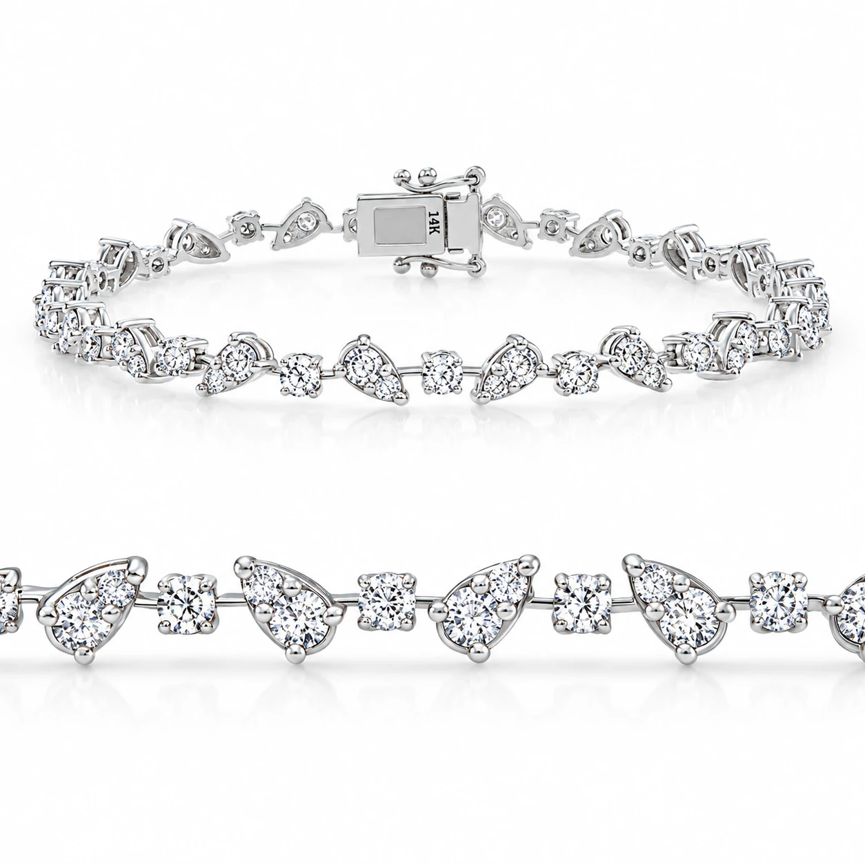 3.43Ct 14k White Gold Diamond Pear Frame Tennis Bracelet 7" Women's Lab Grown (F-G, VS)
