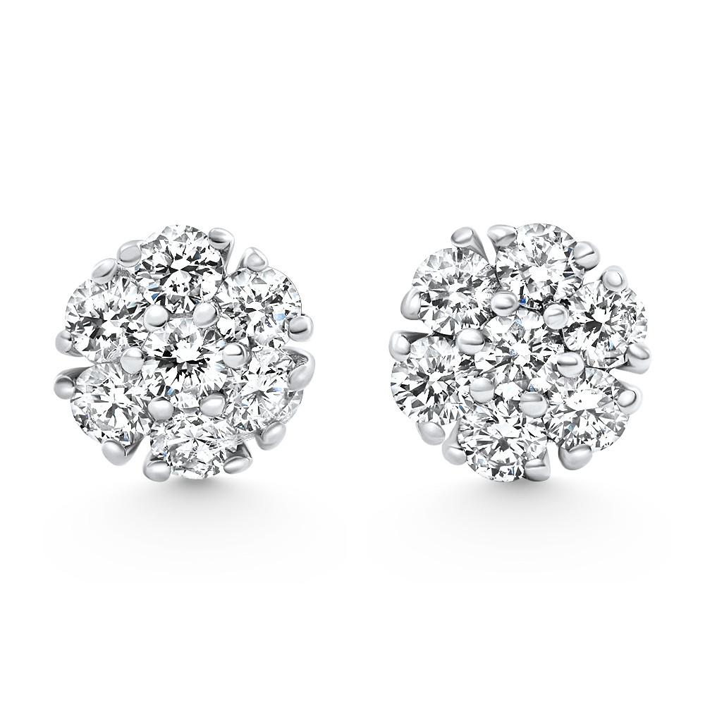3/4Ct Diamond Cluster 7-Stone Pave Studs Screwback Earrings 14k Gold Lab Grown (F-G, VS)