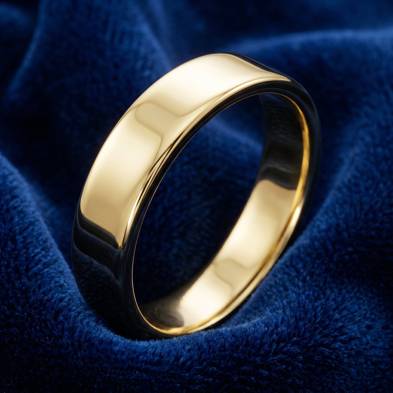 5mm Flat High Polished Wedding Band 14K Yellow Gold