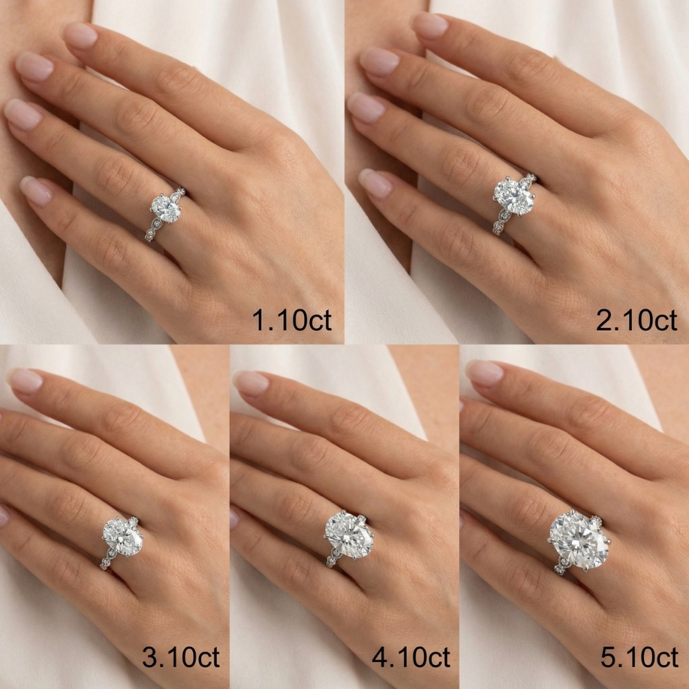 1.10 - 6.10Ct Oval Diamond Engagement Ring 14k Gold Lab Grown (G-H, VS2-SI1)