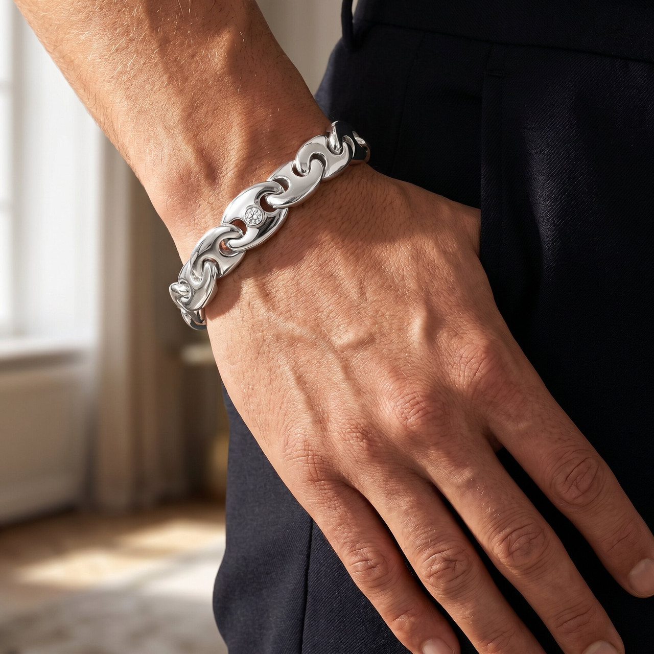 Men's Circular Marine 14k Gold (85g) or Platinum (160g) 11mm Link Bracelet 8.5"