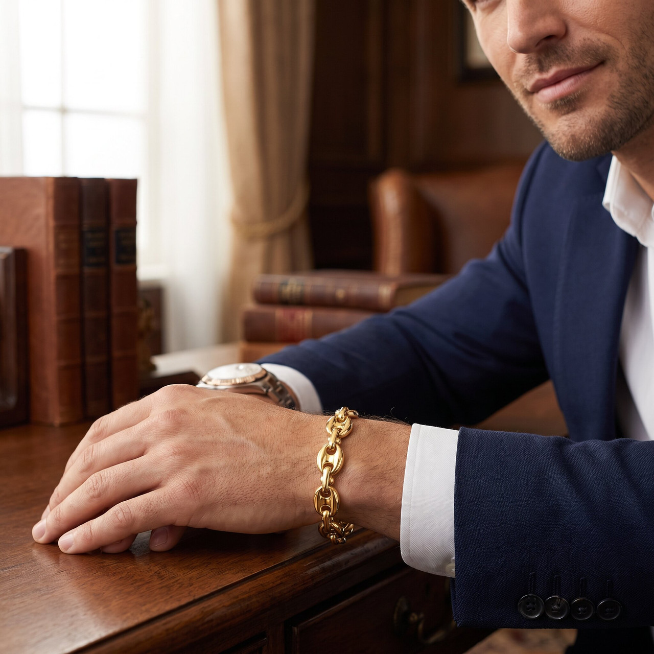 Men's Designed Mariner 14k Gold (70g) or Platinum (131g) 10mm Link