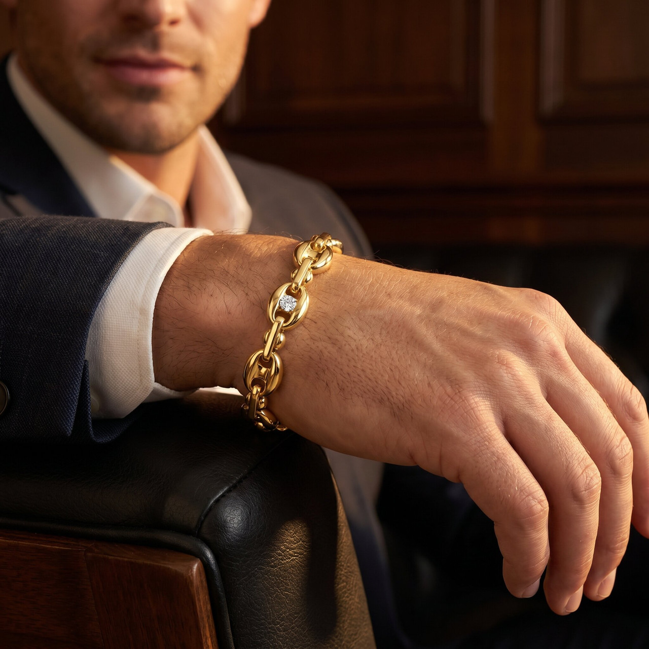 Men's Designed Mariner 14k Gold (70g) or Platinum (131g) 10mm Link Bracelet 8.5"