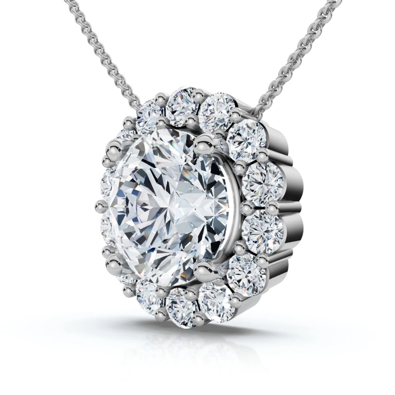 Certified 3 1/2Ct Halo Diamond Pendant Lab Grown 14k Gold Women's Necklace (F-G, VS)