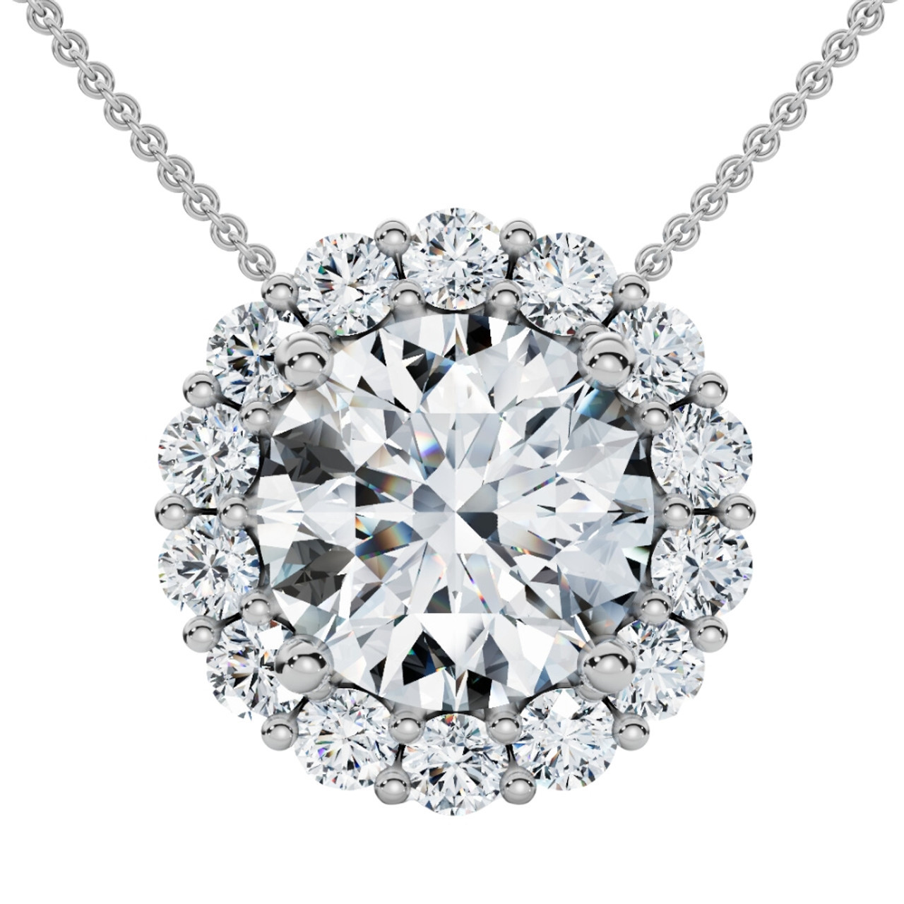 Certified 3 1/2Ct Halo Diamond Pendant Lab Grown 14k Gold Women's Necklace (F-G, VS)