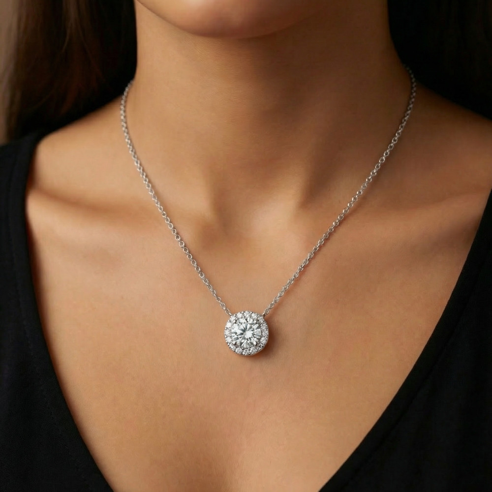 Certified 3 1/2Ct Halo Diamond Pendant Lab Grown 14k Gold Women's Necklace (F-G, VS)