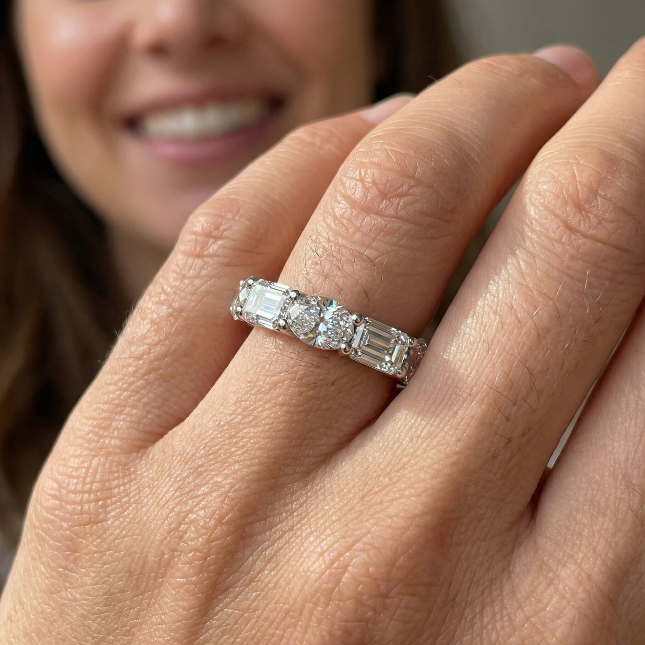 6 1/2Ct Oval & Emerald Diamond Eternity Ring 14k Gold or Platinum Lab Grown (F-G, VS)