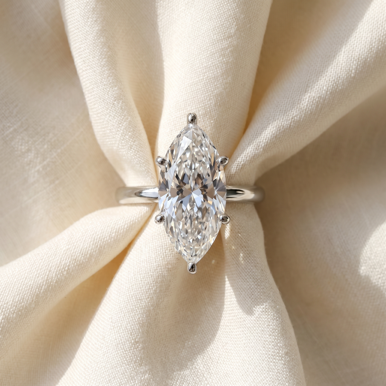 Certified 6Ct Marquise Solitaire Diamond Engagement Ring Lab Grown (F-G, VS)