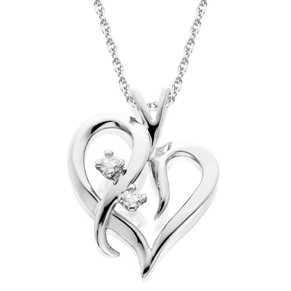 Heart Shape Genuine Diamond Pendant High Polished White Gold