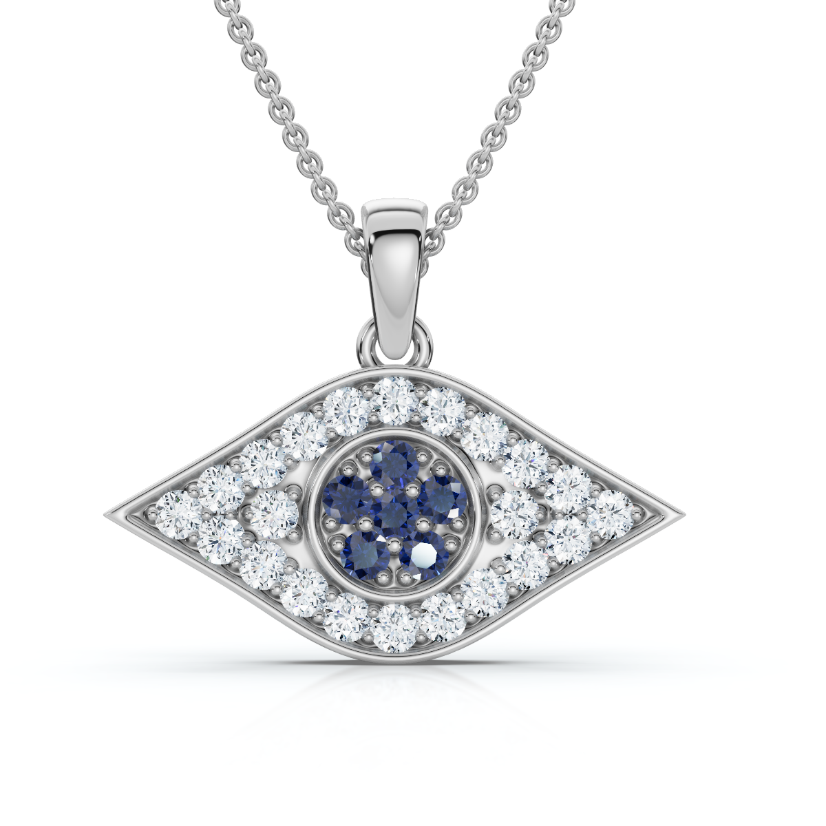 1/4ct Blue & White Diamond Evil Eye Pendant 14K White Gold W/ 18" Chain & Box (G-H, I2-I3)