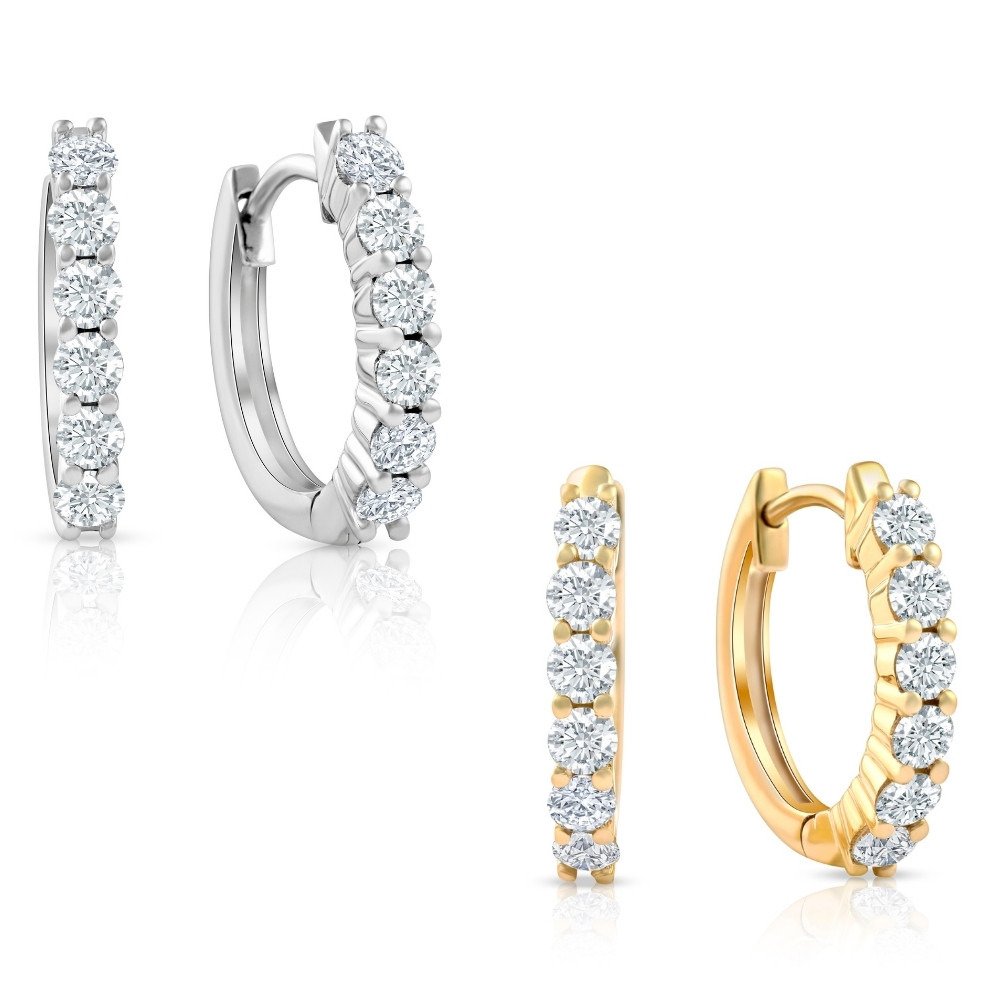 3/4 Ct TW Diamond Hoops Women's Earrings in White or Yellow Gold 15mm tall (G-H, I1)
