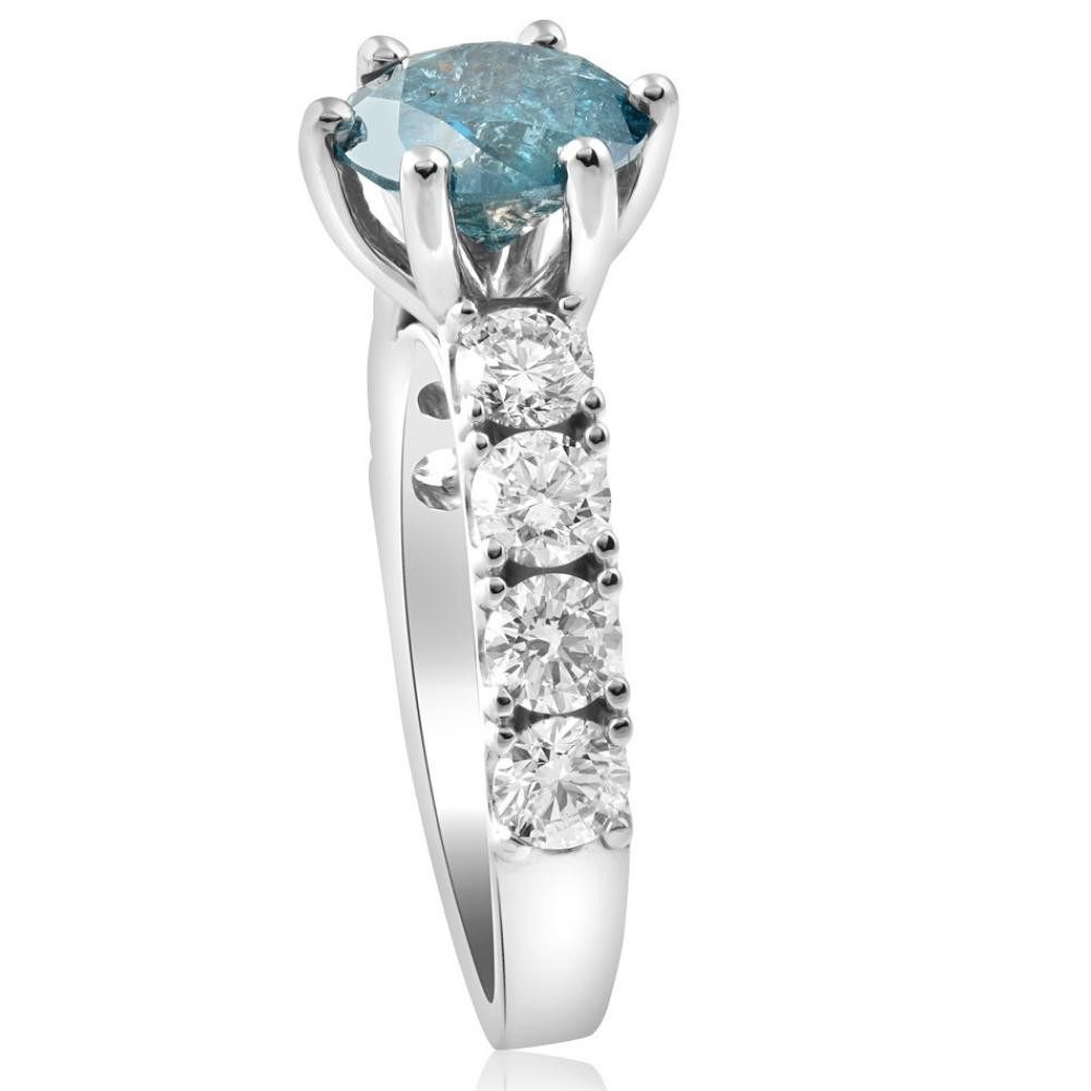 3 1/2ct Blue Lab Grown Diamond Engagement Ring 14K White Gold Round Cut (, VS)