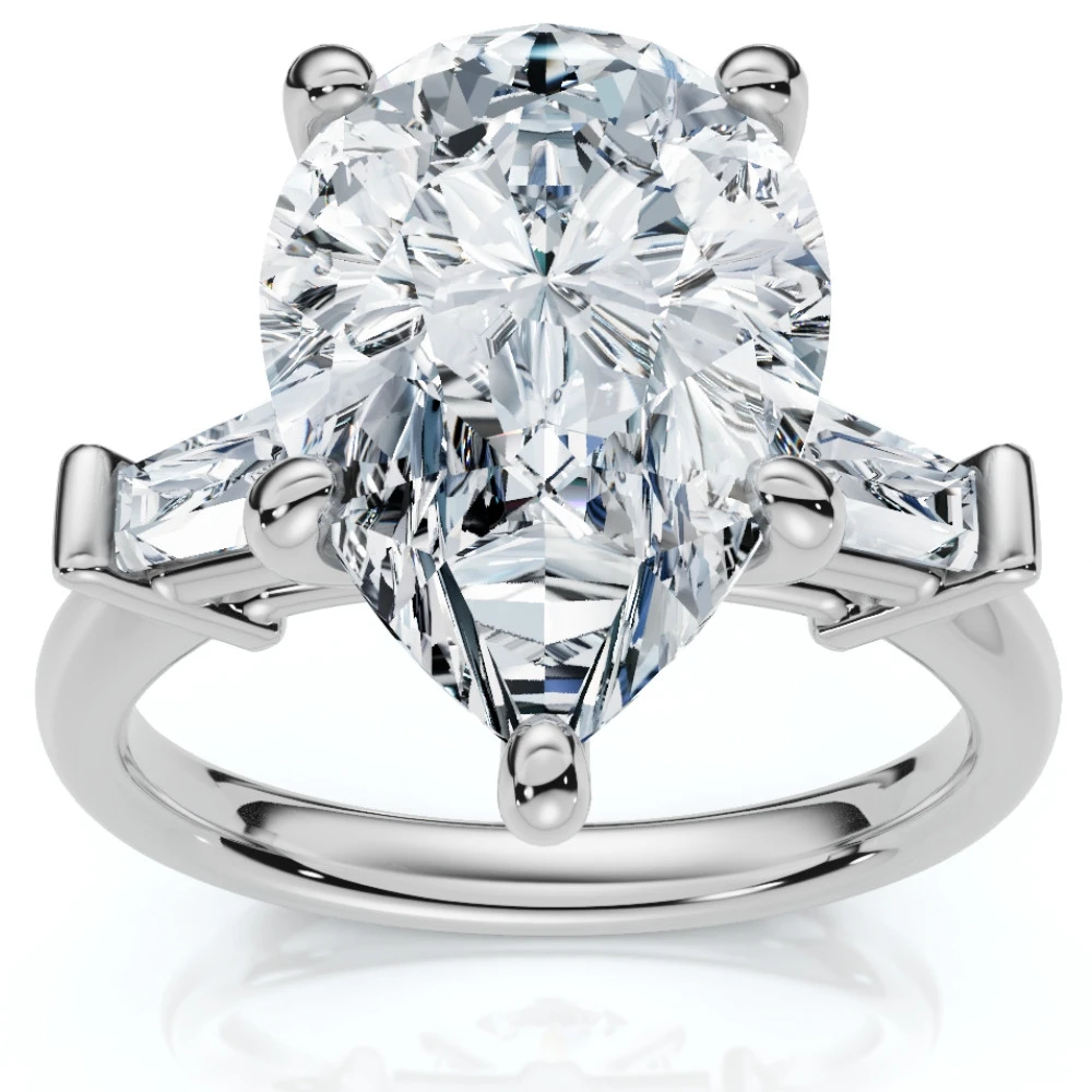 5 1/2Ct Certified Pear & Baguette Diamond Engagement Ring Gold Lab grown (G/VS2) (F-G, VS)