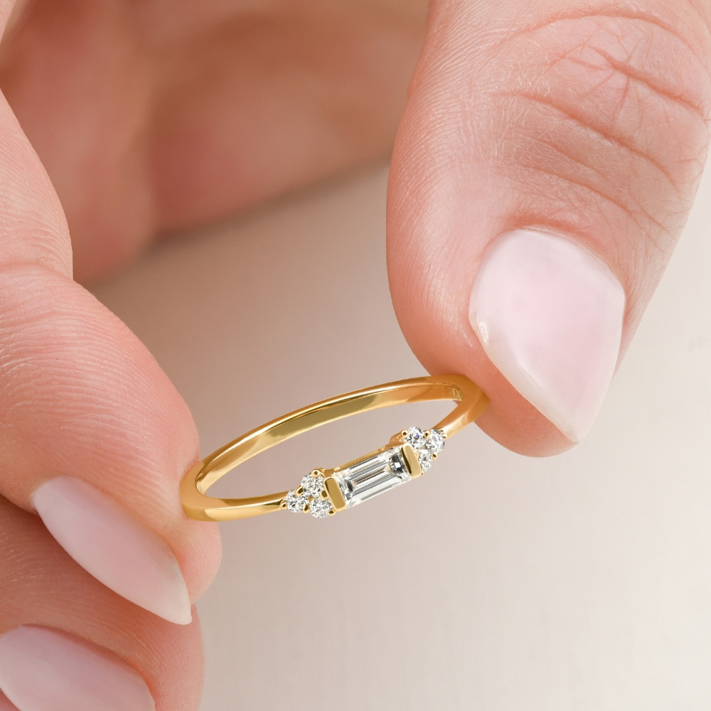 Emerald Diamond Stackable Wedding Ring Women Anniversary Band 14k Gold Lab Grown (F-G, VS)