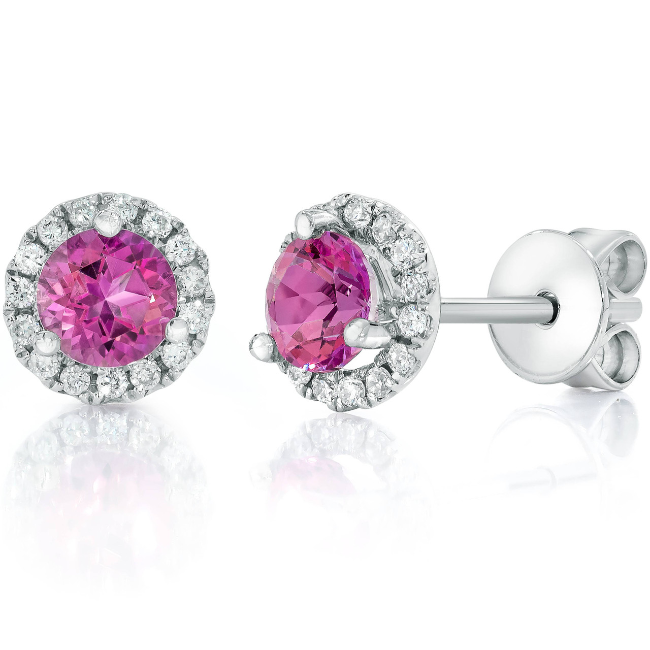1ct Pink Topaz & Diamond Halo Studs 10K White Gold (H-I, I1)