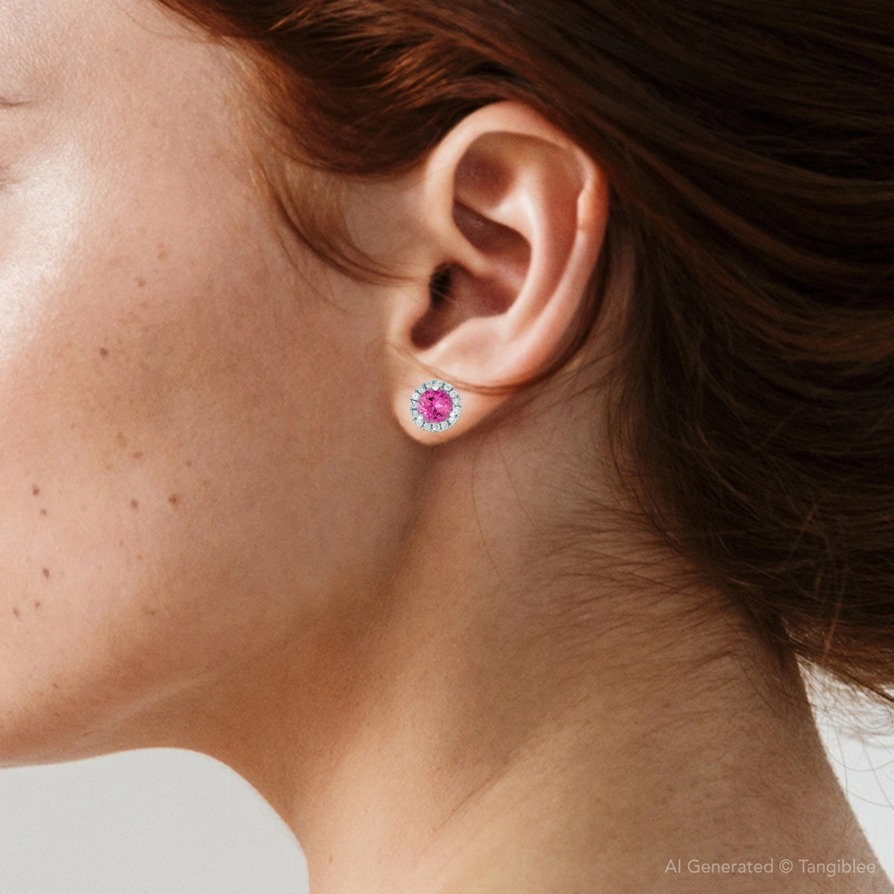 1ct Pink Topaz & Diamond Halo Studs 10K White Gold (H-I, I1)