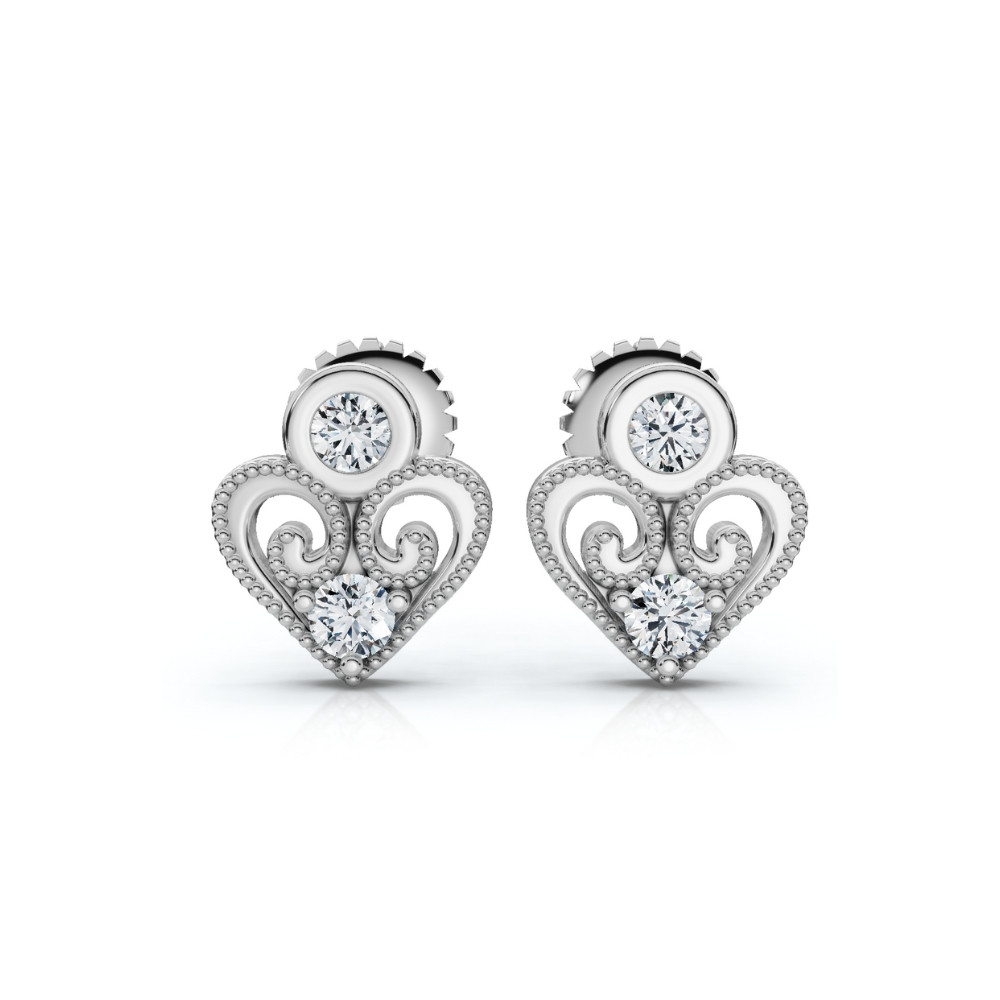 Diamond Heart Studs 14k White, Yellow, or Rose Gold Lab Grown Women's Earrings (F-G, VS)