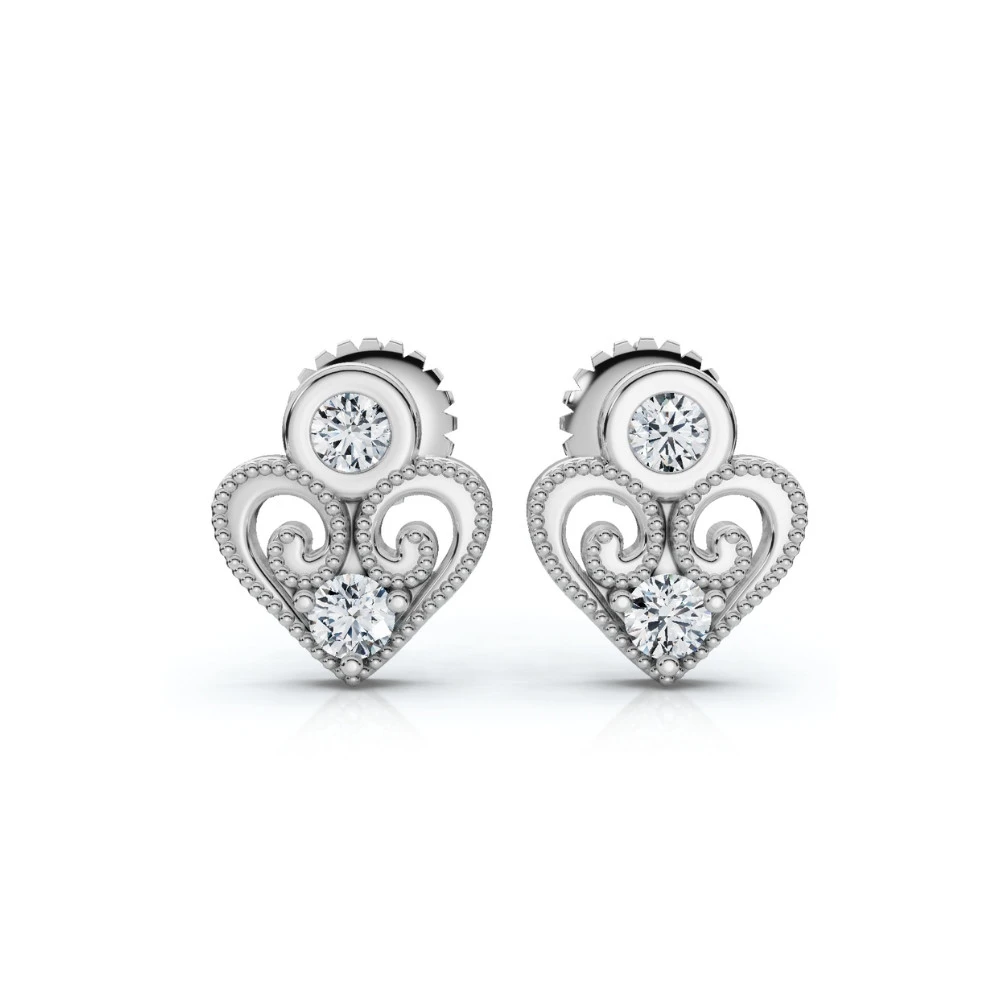 Diamond Heart Studs 14k White, Yellow, or Rose Gold Lab Grown Women's Earrings (F-G, VS)