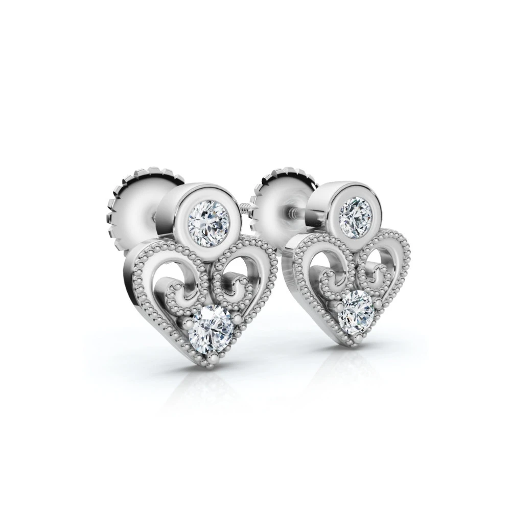 Diamond Heart Studs 14k White, Yellow, or Rose Gold Lab Grown Women's Earrings (F-G, VS)