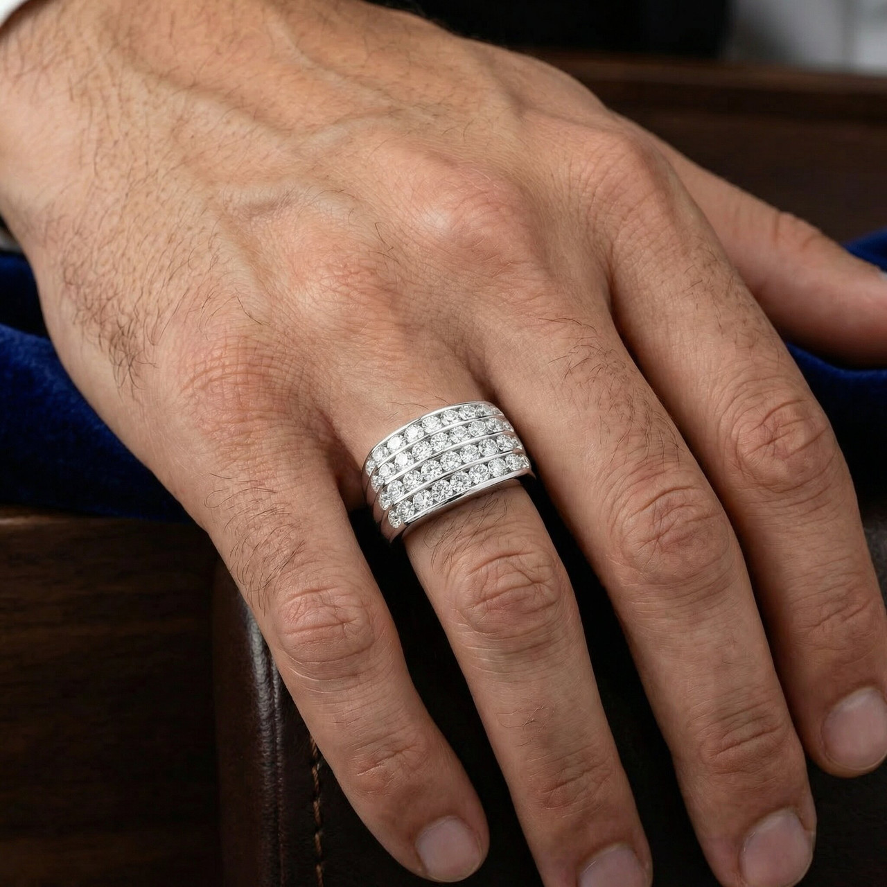 2Ct Men's Diamond Multi-Row Ring 10k White Gold (G-H, I1)