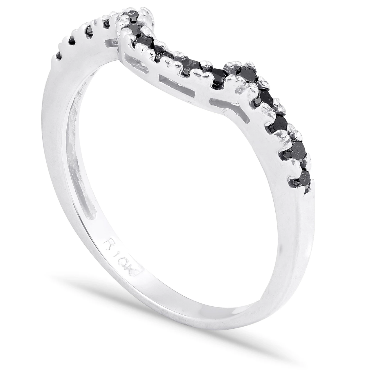 1/4ct Black Diamond Curved Ring 14k White Gold (Black, )