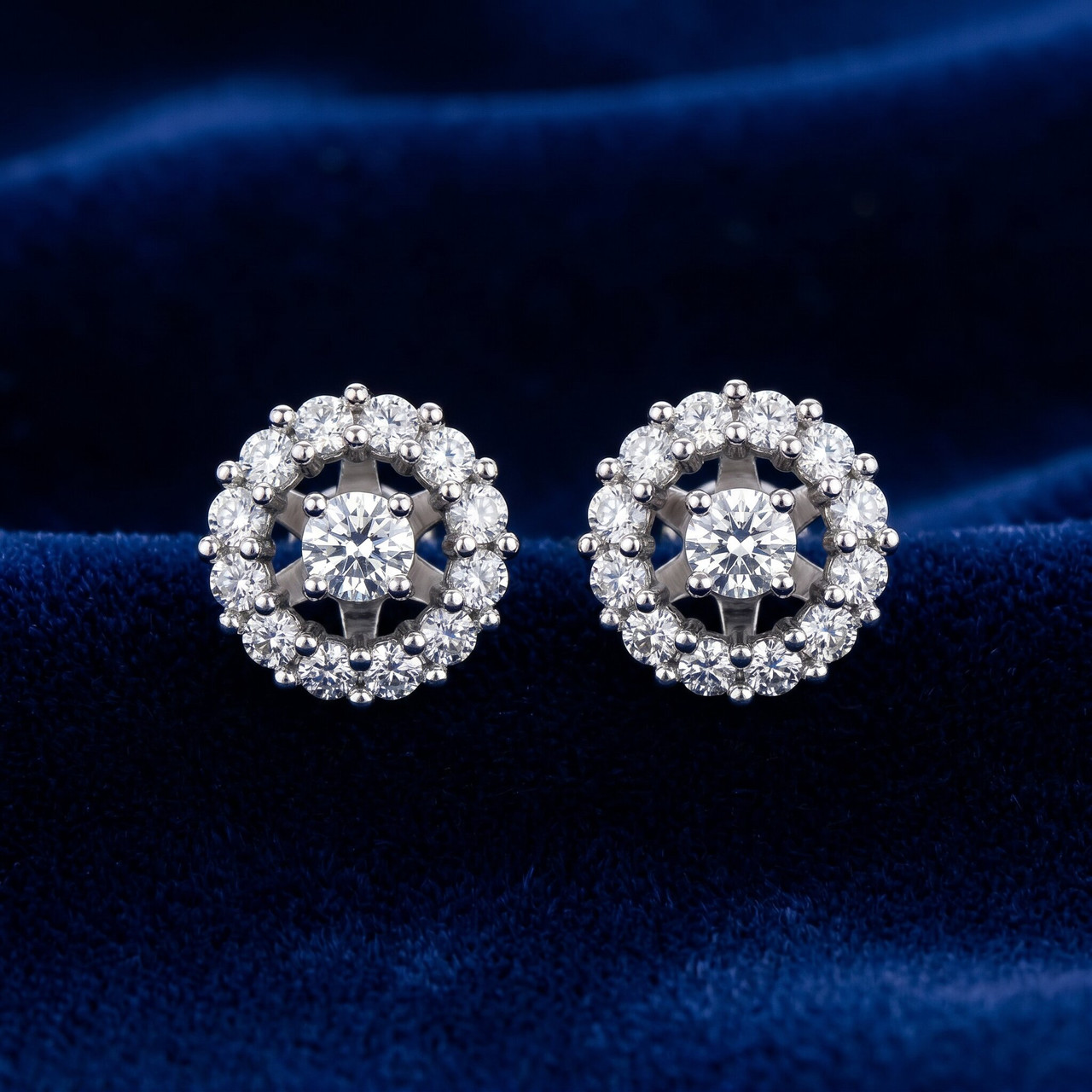 1/2ct Halo Diamond Earring Jackets 14K White Gold (5-5.5mm) (G-H, I1)