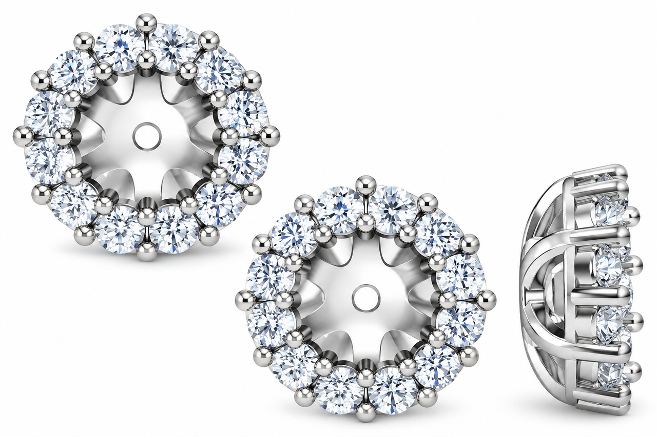 1/2ct Halo Diamond Earring Jackets 14K White Gold (5-5.5mm) (G-H, I1)