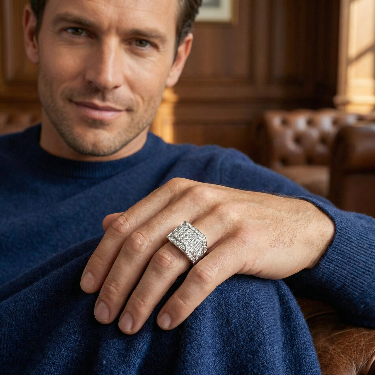 Men's 3Ct Square Diamond Fashion Pinky Ring 10k Gold Lab Grown (F-G, VS)