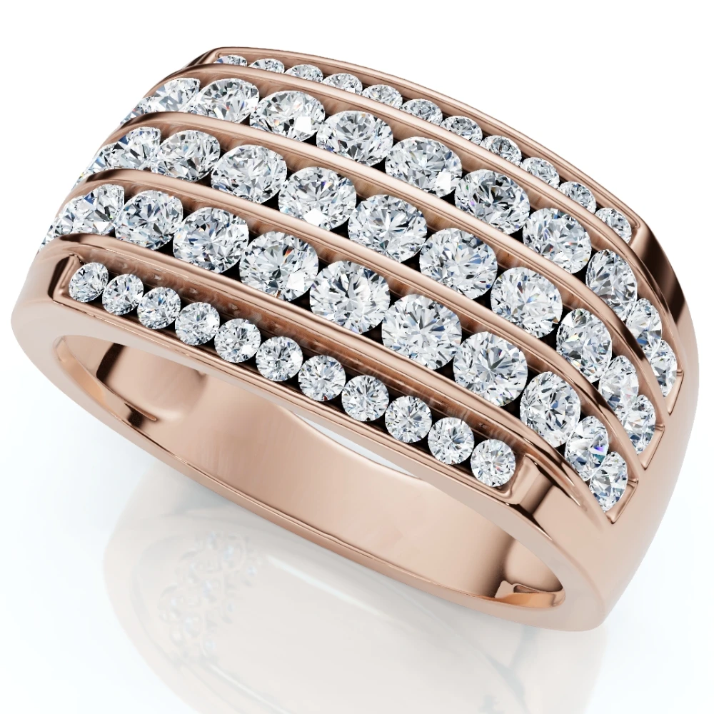 2Ct Diamond Ring Men's Wide Multi Row in 10k White, Yellow, or Rose Gold (H-I, I1)