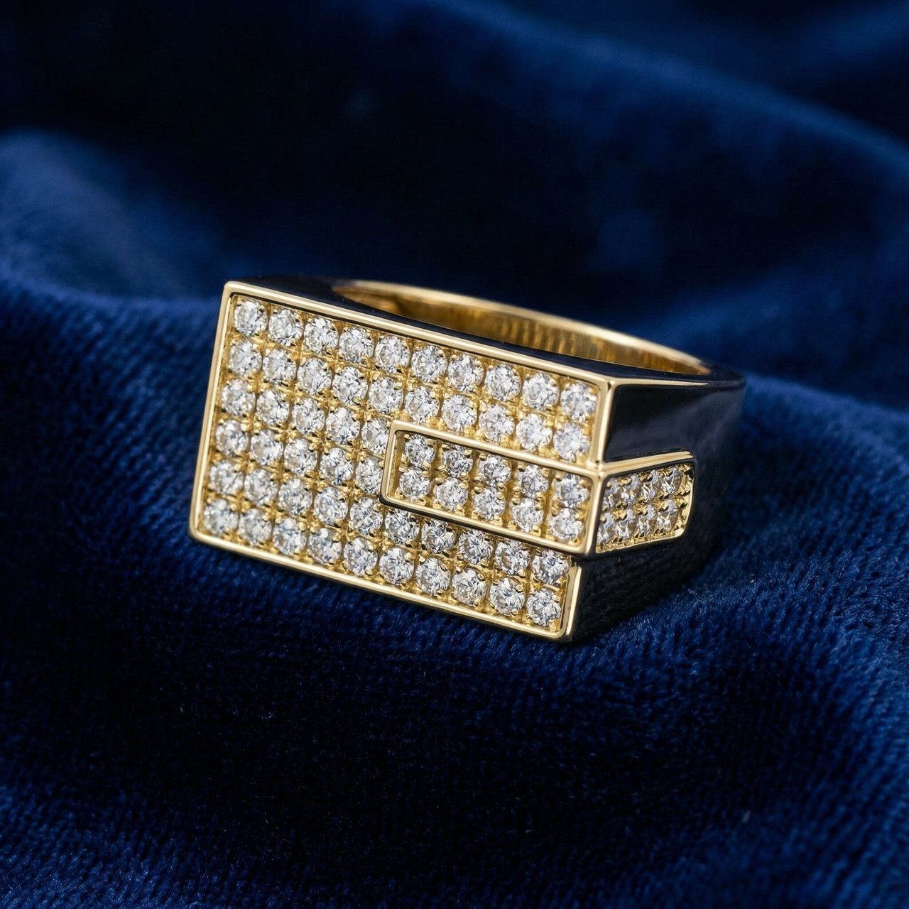 Men's 1CT Diamond Rectangle Cluster Ring 10k Yellow Gold (H-I, I1)