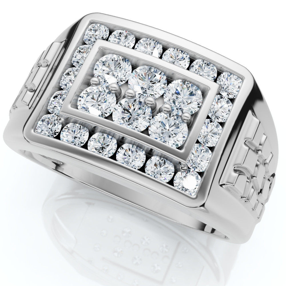 1 Ct Men's Diamond Cluster Nugget Detail Ring in 10k White Gold (G-H, I1)