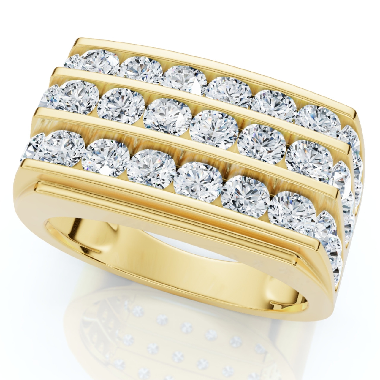 3Ct Men's Diamond Multi-Row Ring 10k Yellow Gold (G-H, I1)